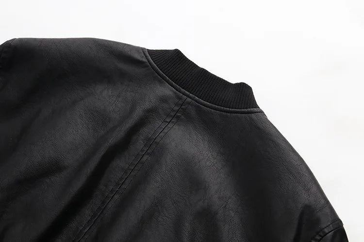 Women's Cropped Faux Leather Bomber Jacket